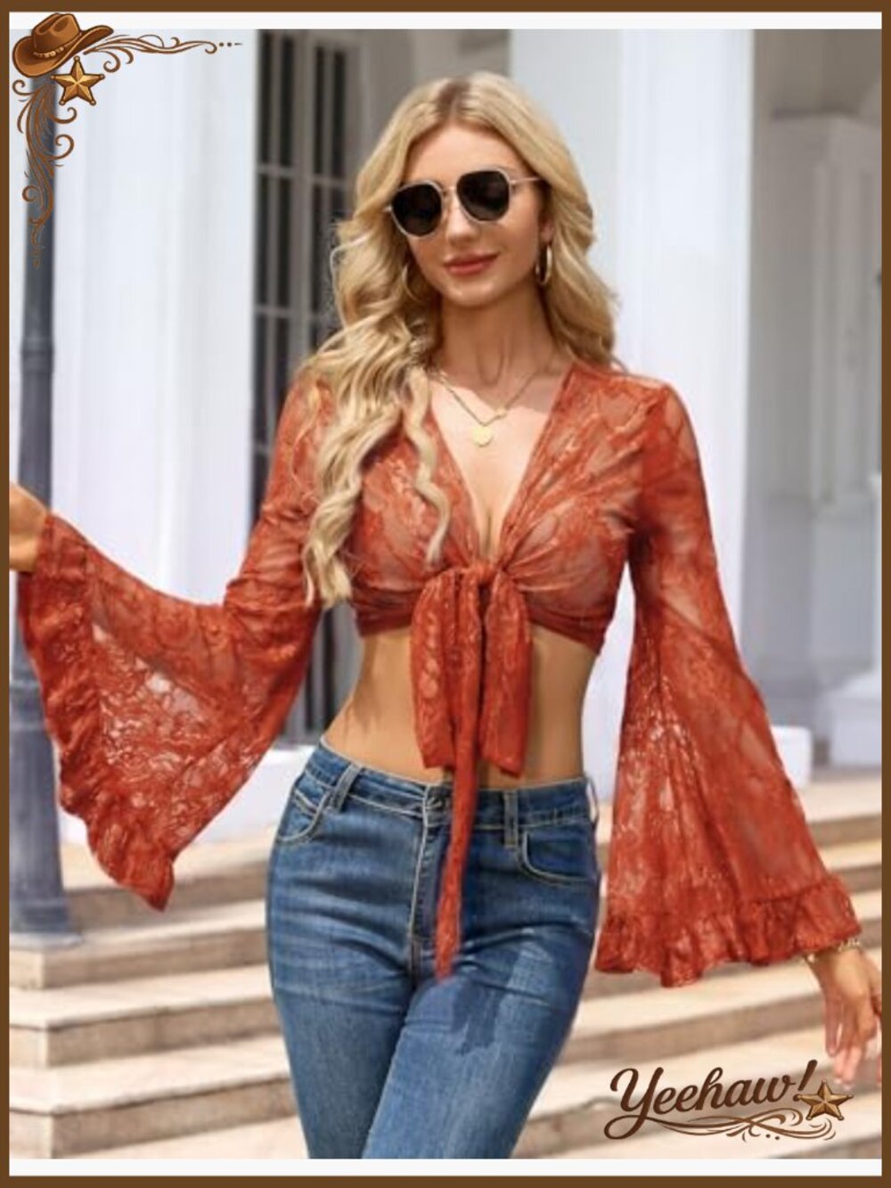 Flow Lace Bell Sleeve Crop Boho Blouse Festival Hippie Top - Picture 4 of 7